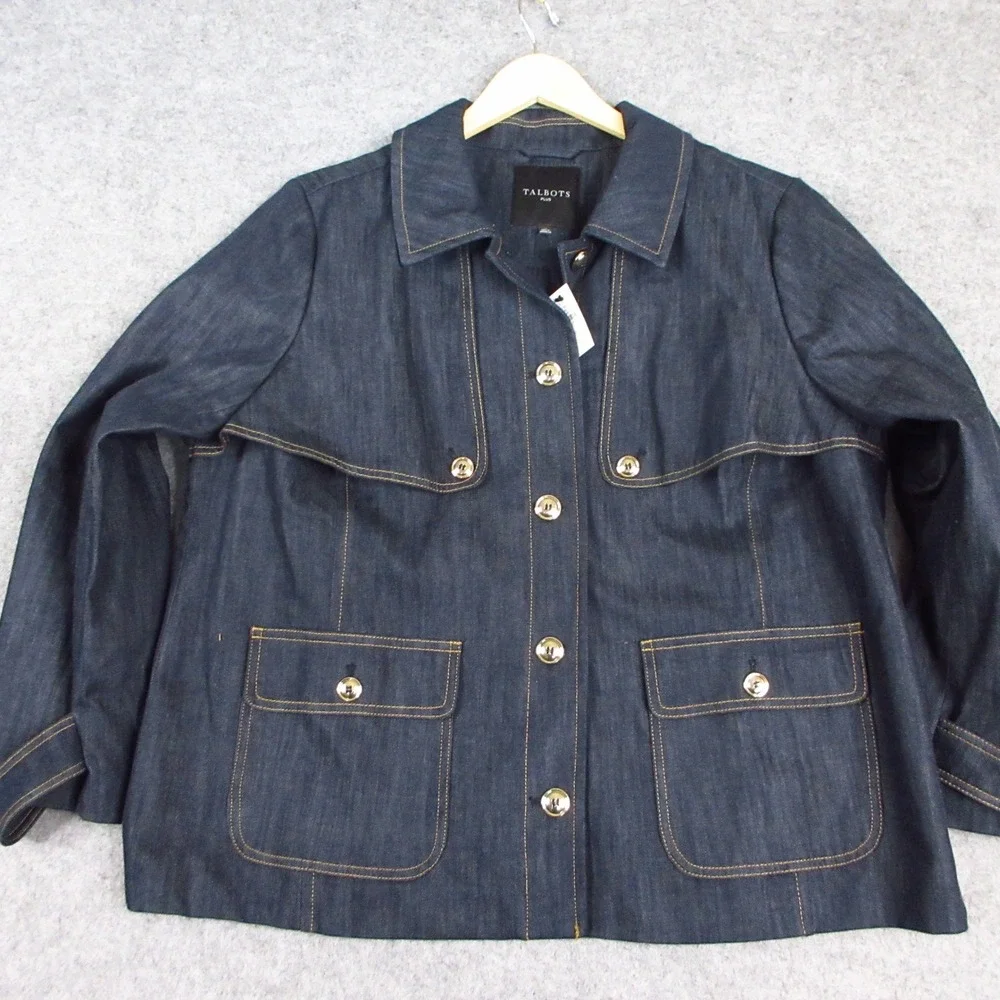 Talbots Refined Denim Short Trench Coat Womens 2X Blue Dark Wash Button Up NWT - Picture 3 of 10